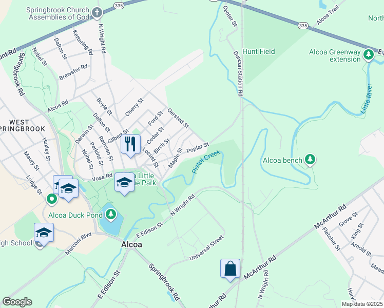map of restaurants, bars, coffee shops, grocery stores, and more near 960 Poplar Street in Alcoa