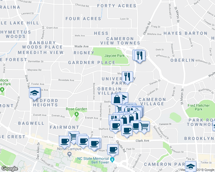 map of restaurants, bars, coffee shops, grocery stores, and more near 2404 Van Dyke Avenue in Raleigh