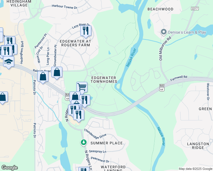 map of restaurants, bars, coffee shops, grocery stores, and more near 5421 Big Bass Drive in Raleigh
