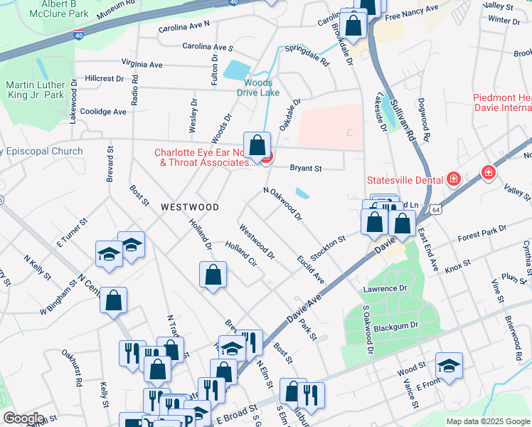 map of restaurants, bars, coffee shops, grocery stores, and more near 370 Euclid Avenue in Statesville