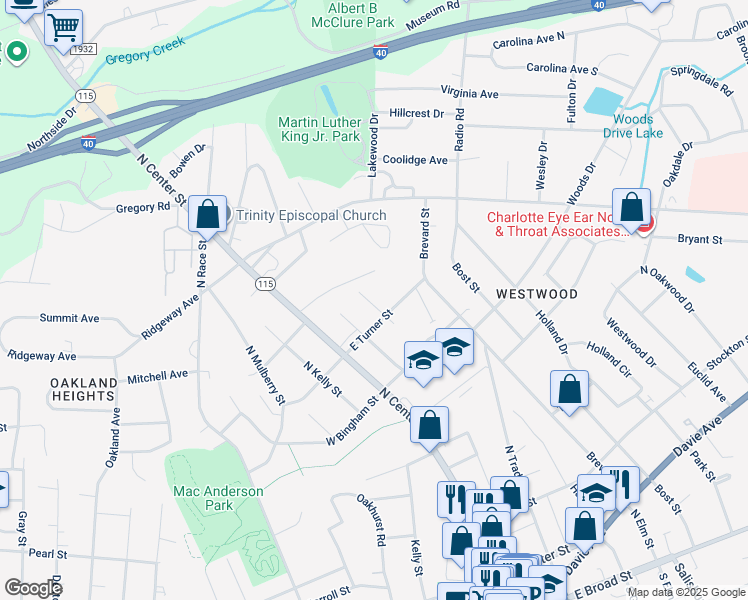 map of restaurants, bars, coffee shops, grocery stores, and more near 612 Poplar Street in Statesville