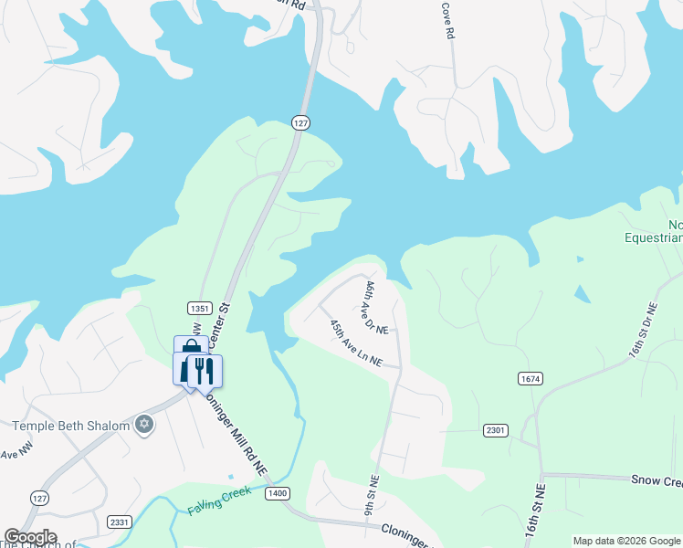 map of restaurants, bars, coffee shops, grocery stores, and more near 709 46th Avenue Drive Northeast in Hickory