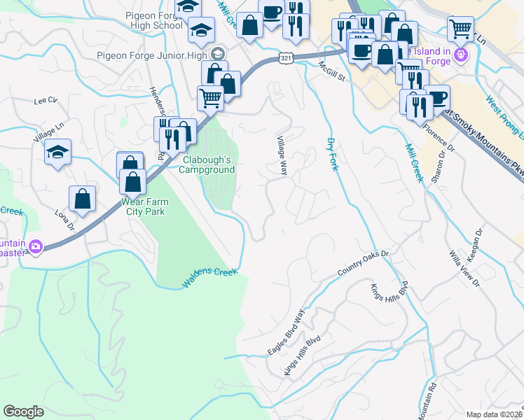 map of restaurants, bars, coffee shops, grocery stores, and more near 2829 Sequoia Rd in Pigeon Forge