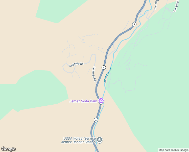 map of restaurants, bars, coffee shops, grocery stores, and more near 87 Redondo Road in Jemez Springs