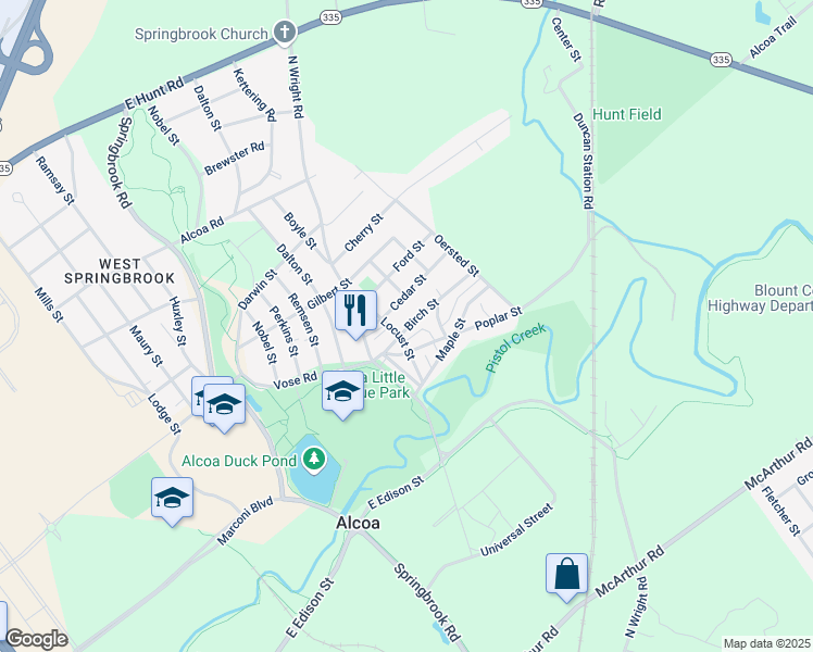 map of restaurants, bars, coffee shops, grocery stores, and more near 862 Birch Street in Alcoa