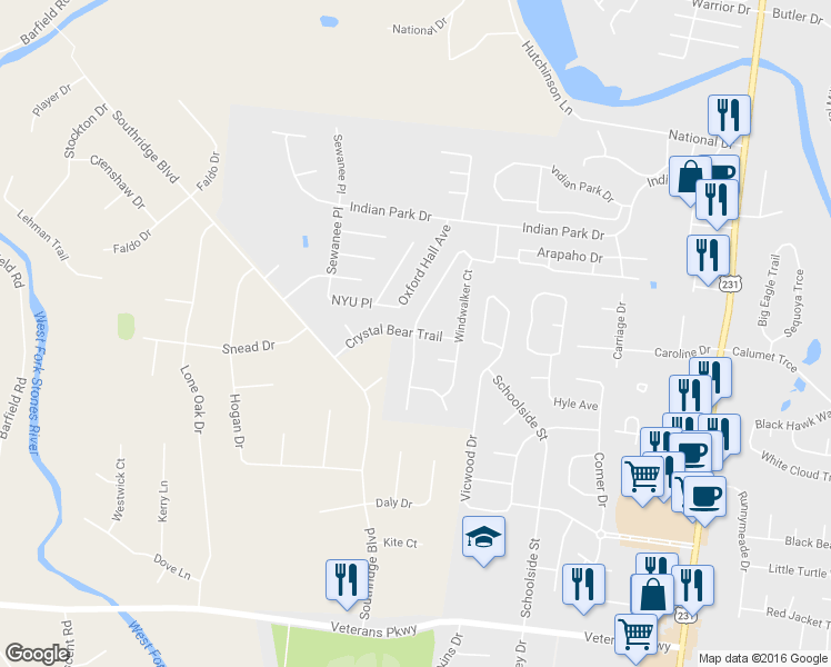 map of restaurants, bars, coffee shops, grocery stores, and more near 914 Crystal Bear Trail in Murfreesboro