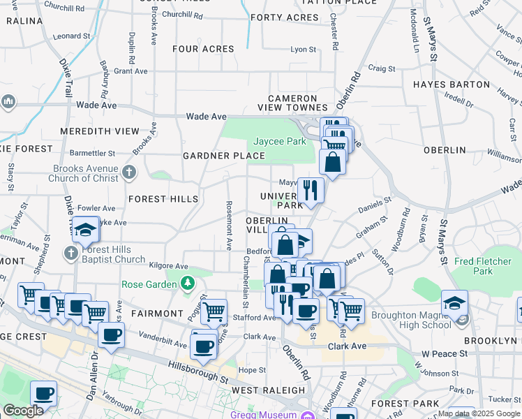 map of restaurants, bars, coffee shops, grocery stores, and more near 2410 Van Dyke Avenue in Raleigh
