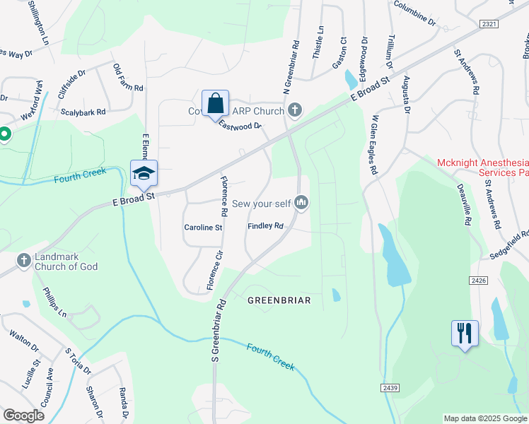 map of restaurants, bars, coffee shops, grocery stores, and more near 2804 Randolph Road in Statesville