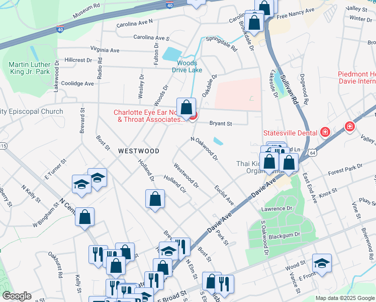 map of restaurants, bars, coffee shops, grocery stores, and more near 380 Euclid Avenue in Statesville