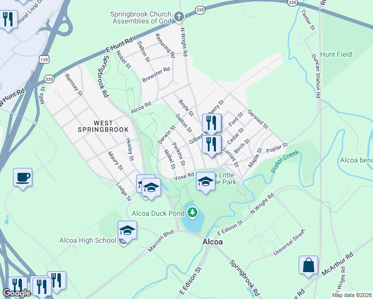 map of restaurants, bars, coffee shops, grocery stores, and more near 1365 Remsen Street in Alcoa