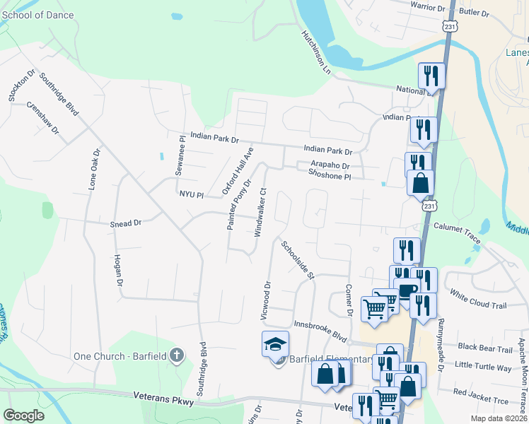 map of restaurants, bars, coffee shops, grocery stores, and more near 2747 Windwalker Court in Murfreesboro