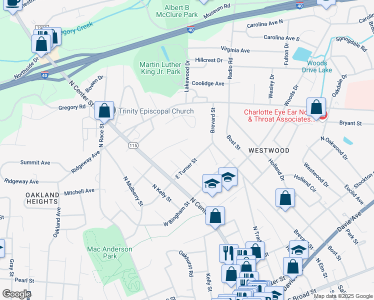 map of restaurants, bars, coffee shops, grocery stores, and more near 627 Poplar Street in Statesville