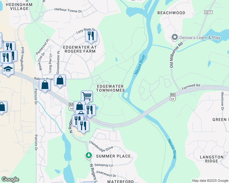 map of restaurants, bars, coffee shops, grocery stores, and more near 5409 Big Bass Drive in Raleigh