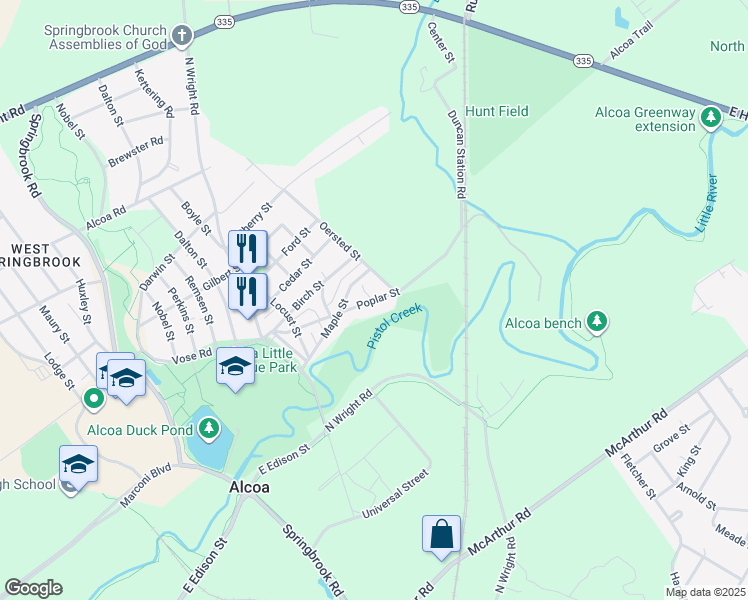 map of restaurants, bars, coffee shops, grocery stores, and more near 960 Poplar Street in Alcoa
