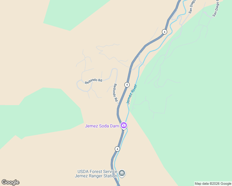 map of restaurants, bars, coffee shops, grocery stores, and more near 87 Redondo Road in Jemez Springs