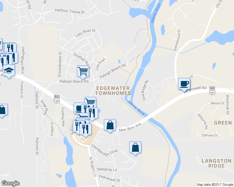 map of restaurants, bars, coffee shops, grocery stores, and more near 5405 Big Bass Drive in Raleigh
