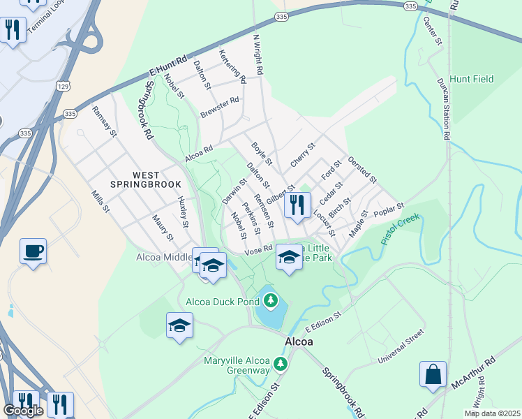 map of restaurants, bars, coffee shops, grocery stores, and more near 1371 Remsen Street in Alcoa