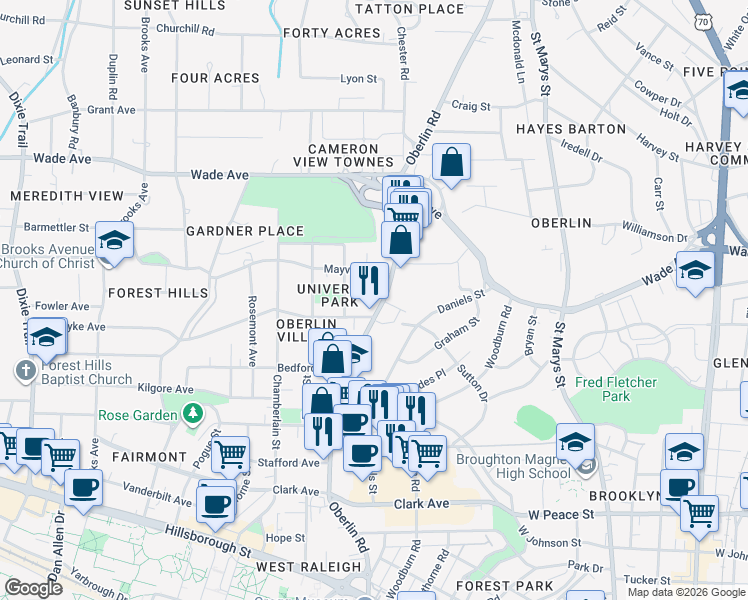 map of restaurants, bars, coffee shops, grocery stores, and more near 2206 Van Dyke Avenue in Raleigh