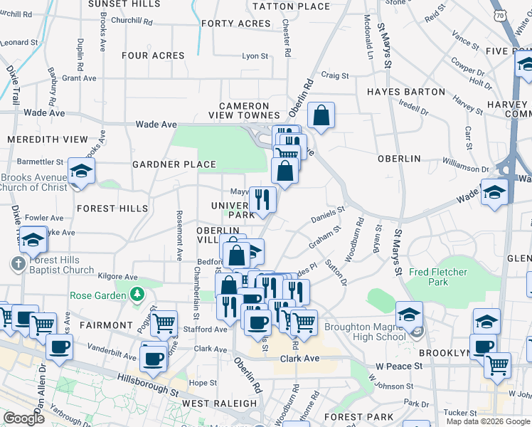 map of restaurants, bars, coffee shops, grocery stores, and more near 2206 Van Dyke Avenue in Raleigh
