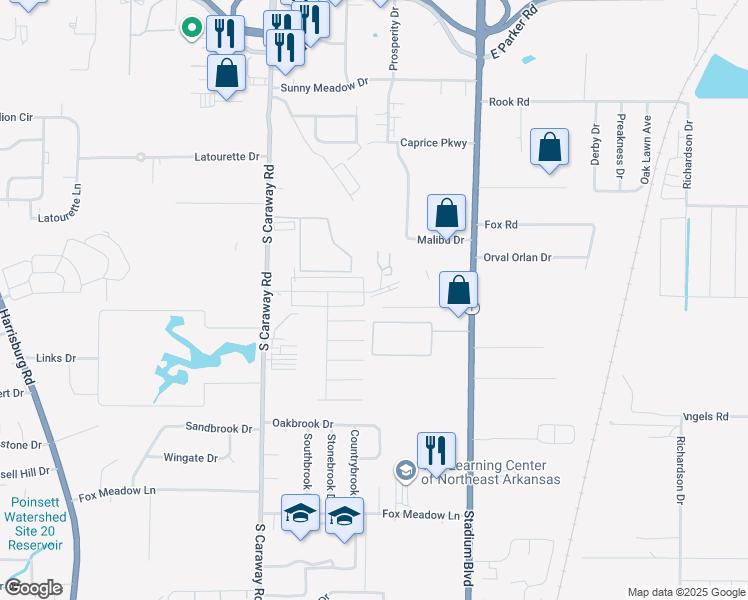 map of restaurants, bars, coffee shops, grocery stores, and more near 2623 Glenn Place in Jonesboro