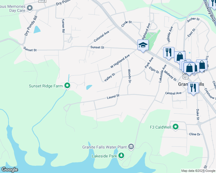 map of restaurants, bars, coffee shops, grocery stores, and more near 6 Cook Street in Granite Falls