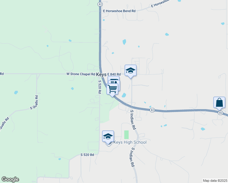 map of restaurants, bars, coffee shops, grocery stores, and more near 26158 Oklahoma 82 in Park Hill