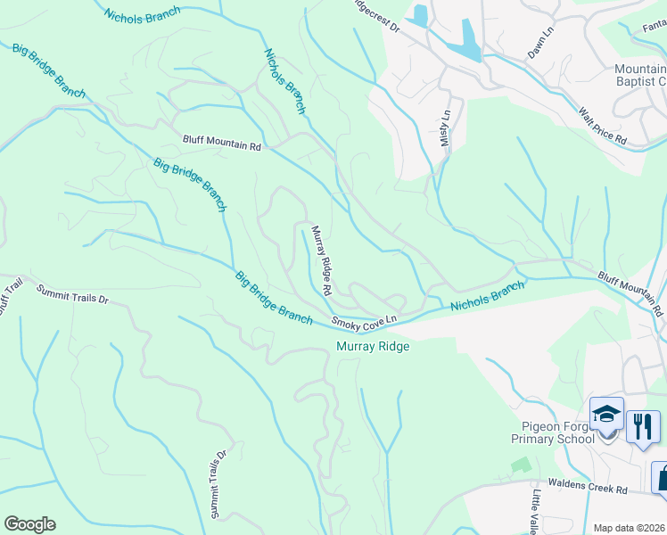 map of restaurants, bars, coffee shops, grocery stores, and more near 2940 Raven Fork Circle in Sevierville