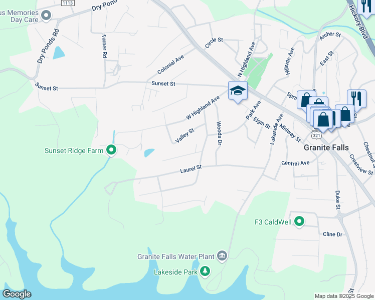 map of restaurants, bars, coffee shops, grocery stores, and more near 6 Cook Street in Granite Falls