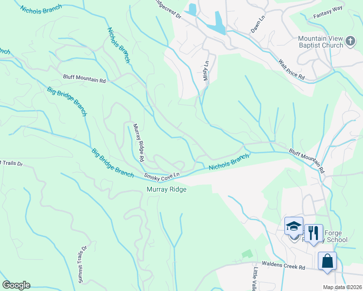 map of restaurants, bars, coffee shops, grocery stores, and more near 2118 Jeans Way in Sevierville