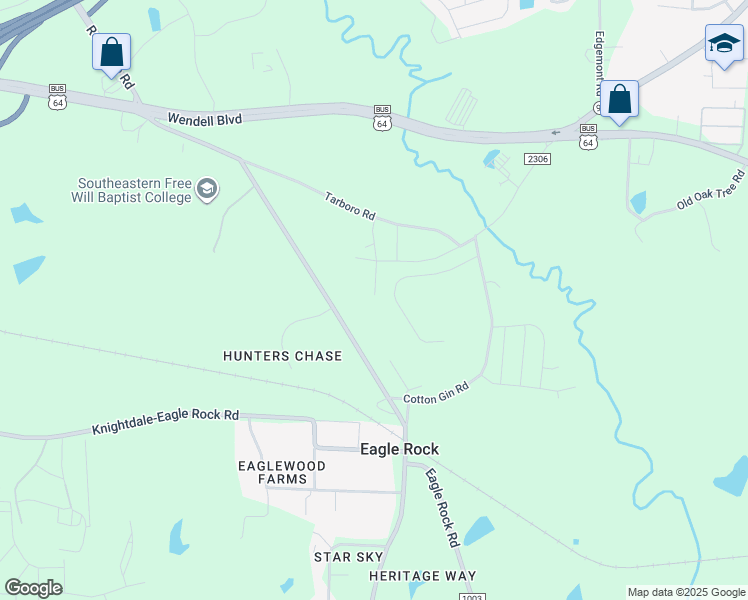 map of restaurants, bars, coffee shops, grocery stores, and more near 313 Old Battle Bridge Road in Wendell