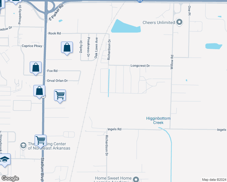 map of restaurants, bars, coffee shops, grocery stores, and more near 3833 Remington Drive in Jonesboro