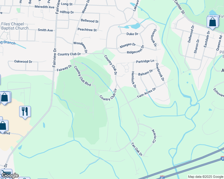 map of restaurants, bars, coffee shops, grocery stores, and more near 427 Country Club Circle in Lexington