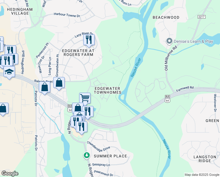 map of restaurants, bars, coffee shops, grocery stores, and more near 5409 Big Bass Drive in Raleigh