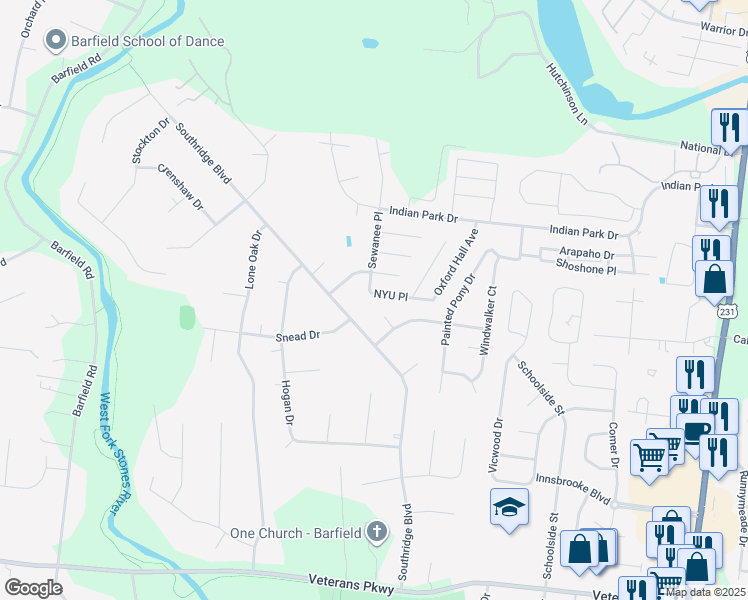 map of restaurants, bars, coffee shops, grocery stores, and more near 3713 Hoch Court in Murfreesboro