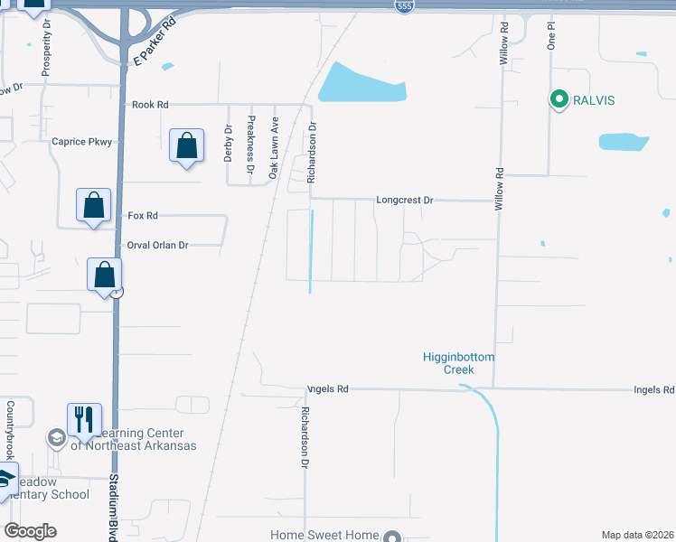 map of restaurants, bars, coffee shops, grocery stores, and more near 3901 Saddlecrest Drive in Jonesboro