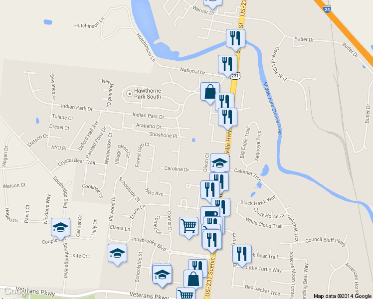 map of restaurants, bars, coffee shops, grocery stores, and more near 2583 Carriage Drive in Murfreesboro