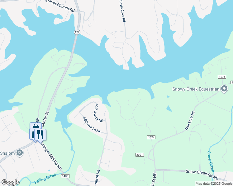 map of restaurants, bars, coffee shops, grocery stores, and more near 1521 46th Avenue Northeast in Hickory