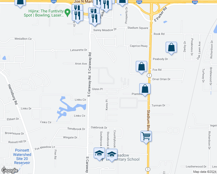 map of restaurants, bars, coffee shops, grocery stores, and more near 2502 Glenn Place in Jonesboro