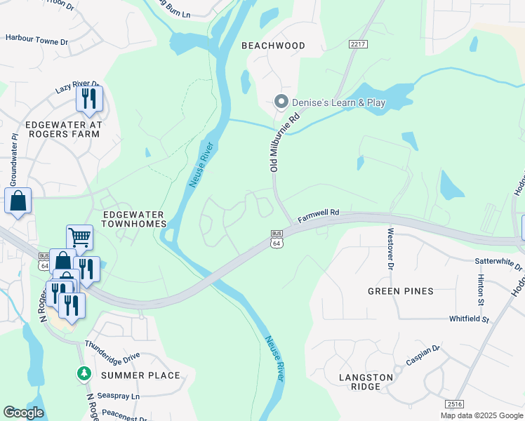 map of restaurants, bars, coffee shops, grocery stores, and more near 5801 Coffey Street in Raleigh