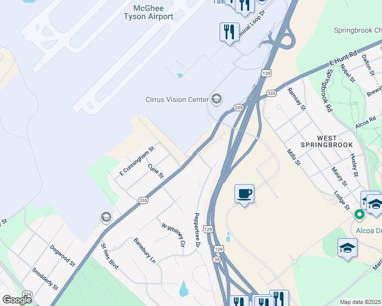 map of restaurants, bars, coffee shops, grocery stores, and more near Flagship Knoxville Dr in Alcoa