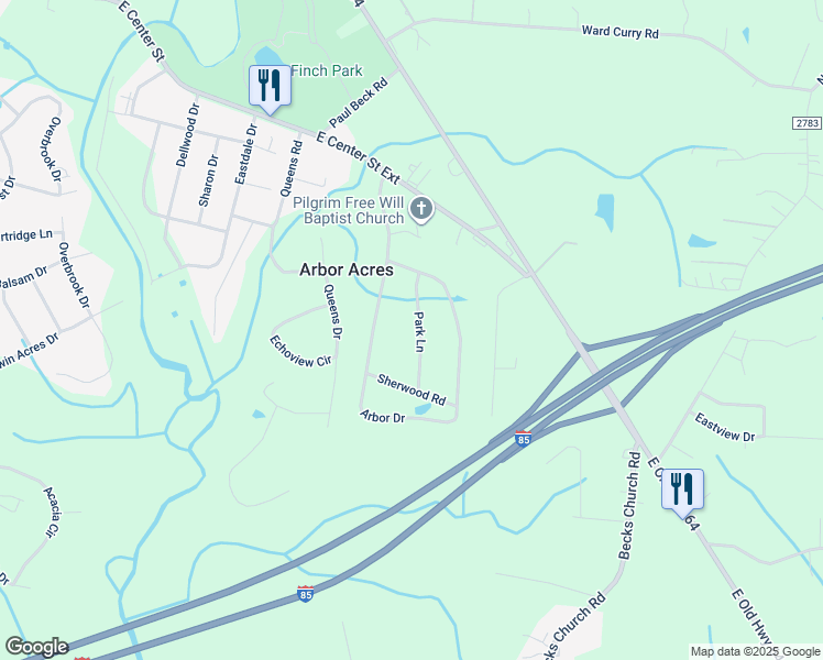 map of restaurants, bars, coffee shops, grocery stores, and more near 110 Park Lane in Lexington