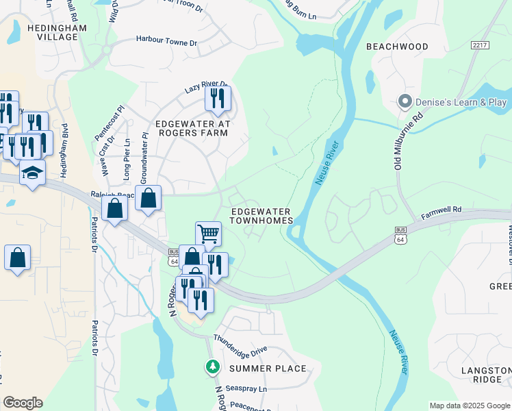 map of restaurants, bars, coffee shops, grocery stores, and more near 5313 Big Bass Drive in Raleigh