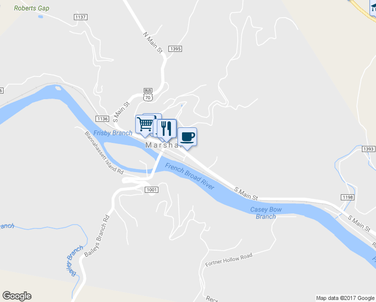 map of restaurants, bars, coffee shops, grocery stores, and more near 115 South Main Street in Marshall