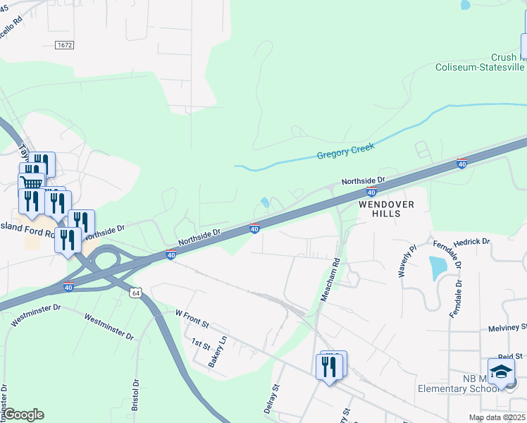map of restaurants, bars, coffee shops, grocery stores, and more near 2026 Northside Drive in Statesville