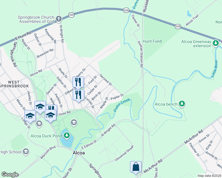 map of restaurants, bars, coffee shops, grocery stores, and more near 977 Maple Street in Alcoa