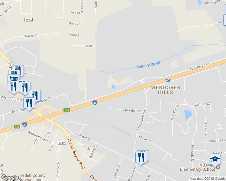 map of restaurants, bars, coffee shops, grocery stores, and more near 2026 Northside Drive in Statesville