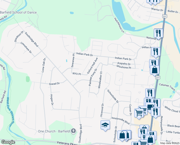 map of restaurants, bars, coffee shops, grocery stores, and more near 2732 Painted Pony Drive in Murfreesboro
