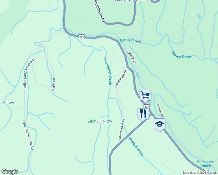 map of restaurants, bars, coffee shops, grocery stores, and more near 4315 Creekwood Way in Cocke