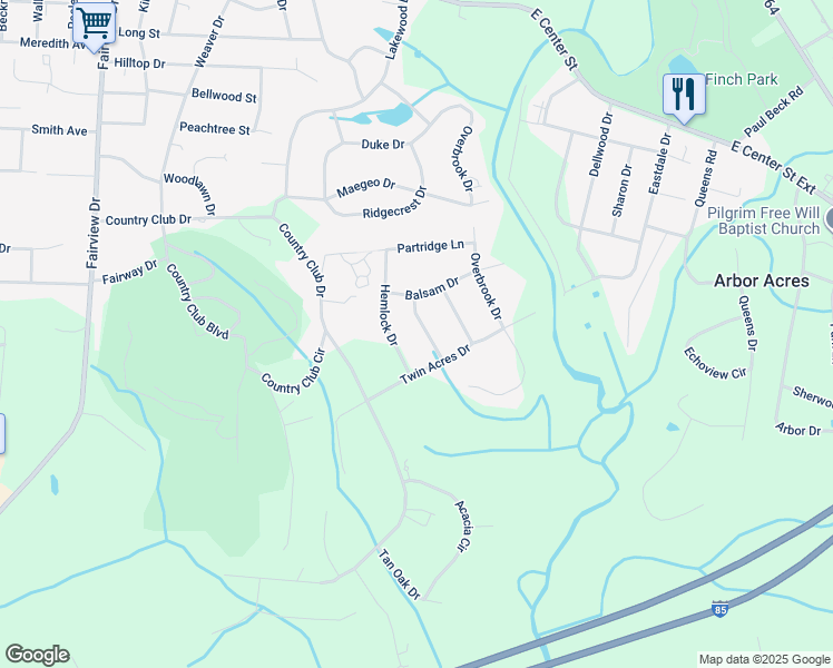 map of restaurants, bars, coffee shops, grocery stores, and more near 105 Sequoia Drive in Lexington