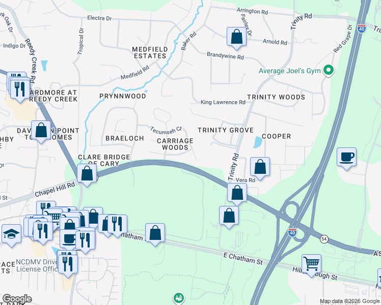 map of restaurants, bars, coffee shops, grocery stores, and more near 226 Tecumseh Court in Raleigh